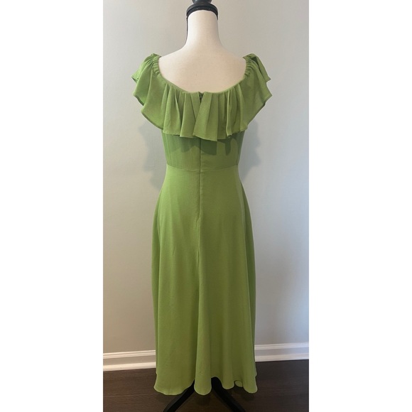 BCBGeneration Off The Shoulder Ruffle Maxi Dress in Butterfly Kiss Green 4 NWT - Picture 4 of 11